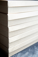 Brown different cardboard boxes arranged in stack. texture. background. Tape mounted.Transportation bags.