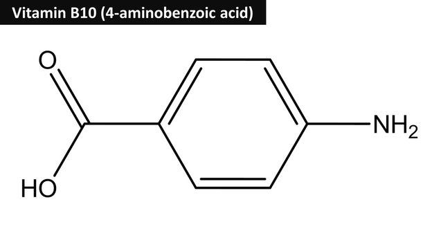 Molecular structure of 4-Aminobenzoic acid (vitamin B10)