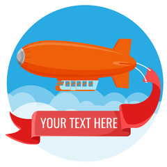 Fototapeta premium Advertising blimp in sky with clouds vector illustration isolated on white.