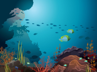 Fototapeta na wymiar Coral reef and underwater creatures.