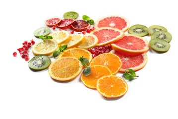 Citrus slices on white background