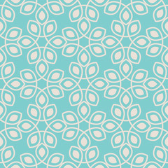 Seamless vector pattern with symmetric ornament. Abstract subtle geometric rounded lines background in pastel color.