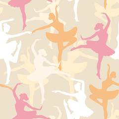 Fototapeta premium Seamless vector pattern from silhouettes of dancing ballerinas