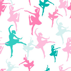 Obraz premium Seamless vector pattern from silhouettes of dancing ballerinas