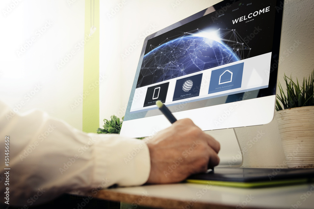 Poster web developer designing a website