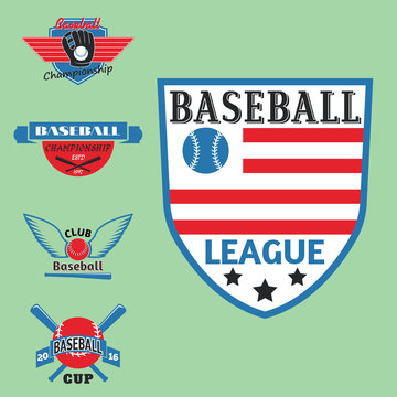 Tournament competition graphic champion professional blue red color baseball badge sport vector badge.