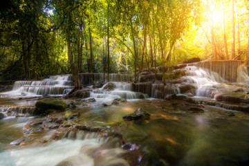 Huay Mae Kamin Waterfall, beautiful waterfall in rainforest, Kanchanaburi province, Thailand