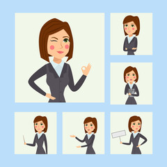 Fototapeta premium Vector business woman character silhouette standing adult office career posing young girl.