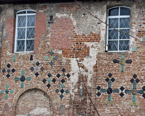 Old wall. Kolozhskaya church of the twelfth century, Hrodna, Belarus