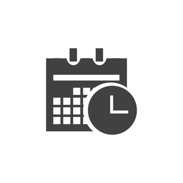 Date and time icon in black on a white background. Vector illustration