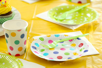 Table setting with plastic ware for summer picnic