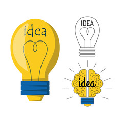 Cartoon lamp light bulb design flat vector illustration electric idea bright graphic solution concept.