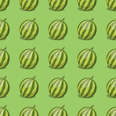 Cartoon fresh watermelon fruits in flat style seamless pattern food summer design vector illustration.