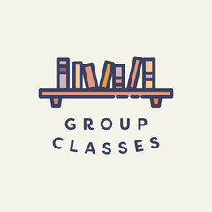 Vector image of book shelf with text group classes