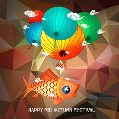 Mid Autumn Festival polygonal background with carp lanterns