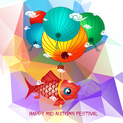 Fototapeta na wymiar Mid Autumn Festival polygonal background with carp lanterns