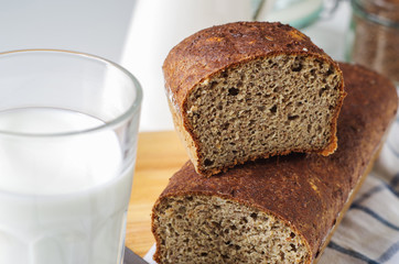 Homemade gluten free bread with linseed seeds and psyllium husk.