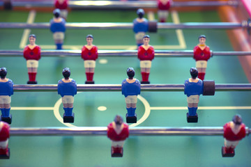 Foosball table closeup, retro filter