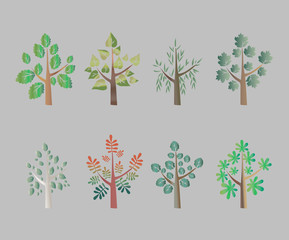 Trees Silhouette, Colorful on Grey Background - Vector