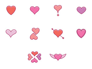 Set of vector icons with various heart shape