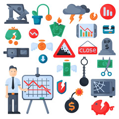 Crisis symbols concept problem economy banking business finance design investment icon vector.
