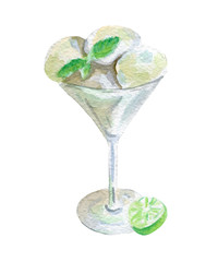 mint ice cream illustration. Hand drawn watercolor on white background.