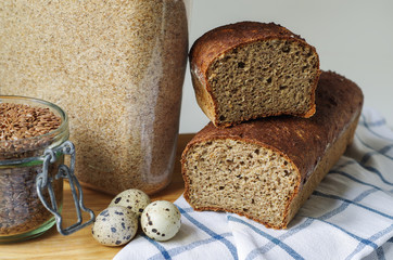 Homemade gluten free bread with linseed seeds and psyllium husk.