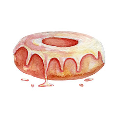 donut illustration. Hand drawn watercolor on white background.