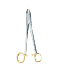 Surgery orthopedic medical instrument illustration. Hand drawn watercolor on white background.