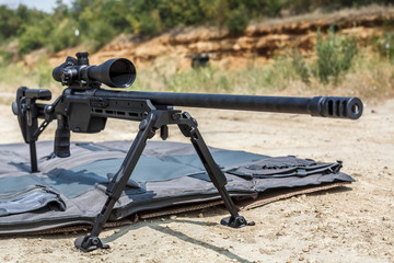Sniper rifle on bipods