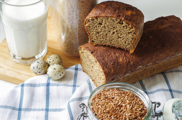 Homemade gluten free bread with linseed seeds and psyllium husk.