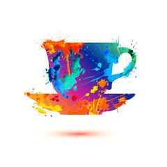 Tea pair. Watercolor splash paint