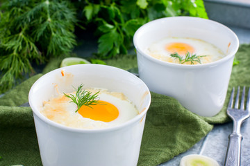 Eggs baked with leek and onions, horizontal