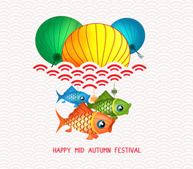 Fototapeta na wymiar Mid Autumn Festival chinese background with carp lanterns