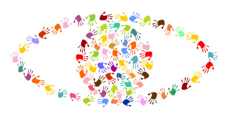 Auge aus bunten Handabdrücken