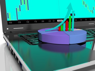 laptop with business or profits growth bar graph, 3d render