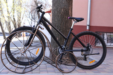 Fototapeta na wymiar Bicycle in parking lot outdoors