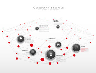 Company profile overview template with red circles and dots - light version.