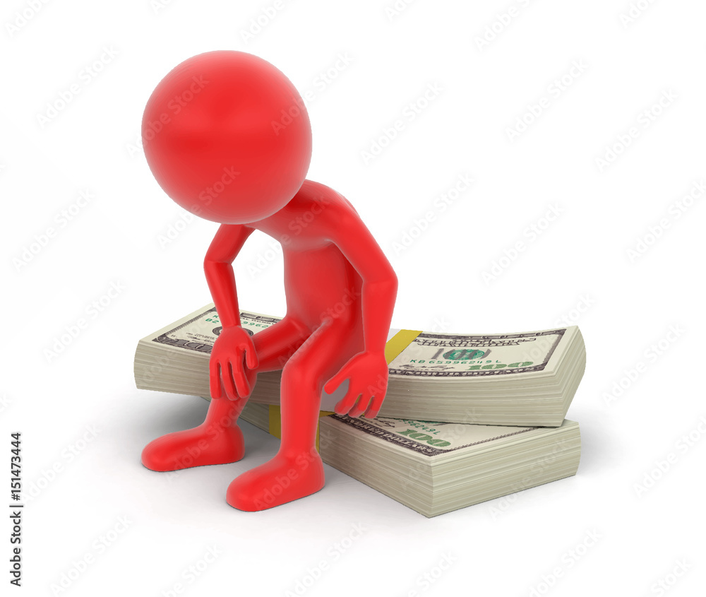 Poster pile of dollars and man. image with clipping path
