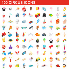 100 circus icons set, isometric 3d style