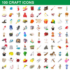 100 craft icons set, cartoon style