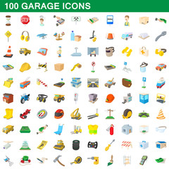 100 garage icons set, cartoon style