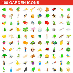 100 garden icons set, isometric 3d style