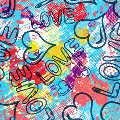 graffiti Valentine Day seamless background vector illustration of grunge texture