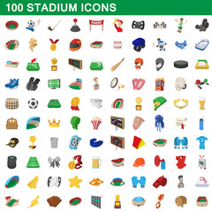 100 stadium icons set, cartoon style