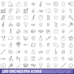 100 orchestra icons set, outline style © ylivdesign