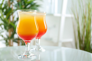 Tequila sunrise cocktails on table