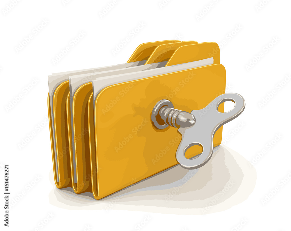 Poster folder and files with winding key. image with clipping path