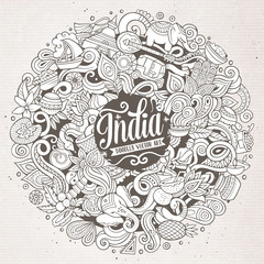 Cartoon cute doodles hand drawn India illustration