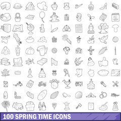 100 spring time icons set, outline style